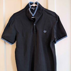 Fred Perry Black Polo with Washed Blue Trim (L)